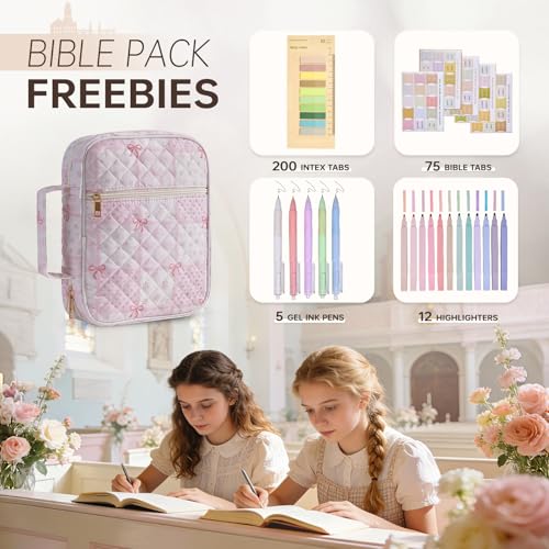 Bible Cover Case for Women Large Bible Cover Bag Quilted Bible Carrying Case for Girls Bible Study Supplies Accessories Christian Gifts for Women (Pink Bow, Large) - color: Pink Bow