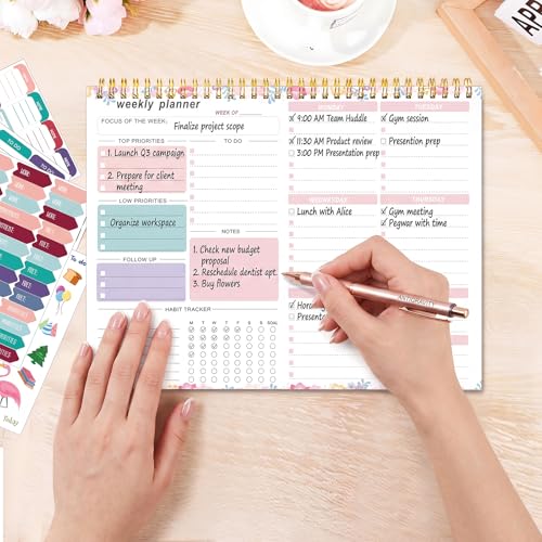 Thboxes Weekly Desk Planner, 8.5x11In To Do List Notepad, 52 Sheets, Floral - color: Light Pink Broken Flower