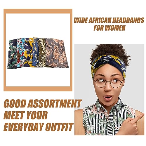 Wide Headbands for Women Girls,Floral Printed Boho Headband Turban Knot Hairband Twist Workout Headbands Fashion Yoga Hair Bands,Pack of 6 - color: Floral Printed
