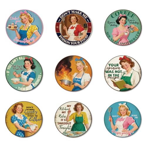 ANATTASOUL Retro Housewife Wooden Coasters Set of 9 Bulk(3.9") - style: Retro Housewife