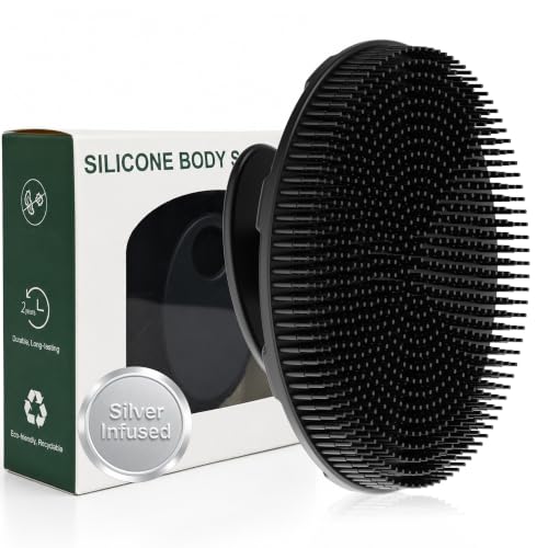 INNERNEED Food-Grade Soft Silicone Body Scrubber Brush, Silver Zinc Infused - color: Black-silver
