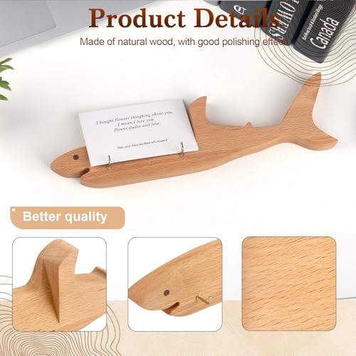 Wood Shark Shape Business Card Holder for Desk,Wood Name Card Holder - color: Beech Wood Shark Shape