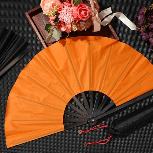Maitys 2 Packs Large Folding Hand Fans, 13'', Black and Orange - color: Black and Orange