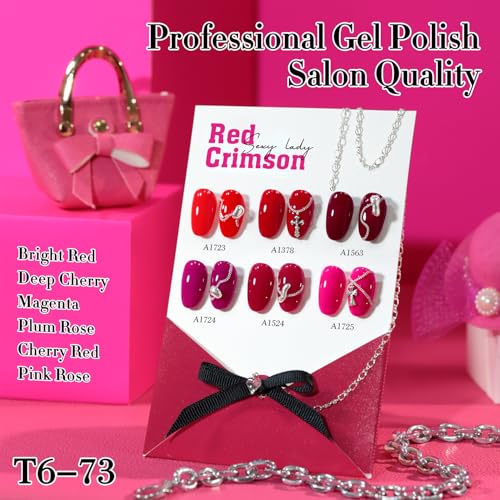 Double Rhythm 6 Pcs 15 ML Gel Polish Set Same Color Same Bottle Soak Off Gel Polish Kit Nail Art Manicure Salon DIY at Home for Women (Burgundy Cherry Rose Purple -T6-73) - color: Crimson Red