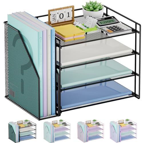 Marbrasse 4-Tier Paper Tray Organizer with File Holder, Black - color: Black