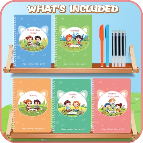 Magic Practice Copybook, Reusable Writing Practice Book, for Preschool Kids Age 3-8 Calligraphy 9.44in×6.29in(5 Books with Pens) - color: Green, size: 9.44in×6.29in