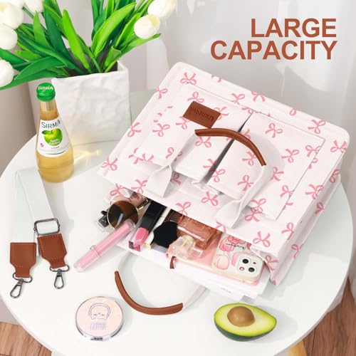 LHMTQVK Canvas Tote Bag for Women, Work & Bible Study Handbag - color: Pink Bow