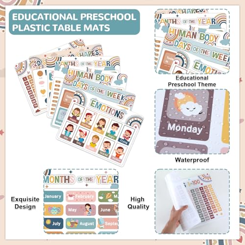 Preschool Placemats Set of 6 Boho Kid Plastic Table Mat 17×13×0.04in - style: Educational Preschool Boho 2