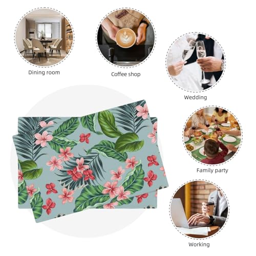 Tropical Flowers Hawaiian Plants Placemats Set of 4 12x18 Inch - color: Red Green, size: Set of 4