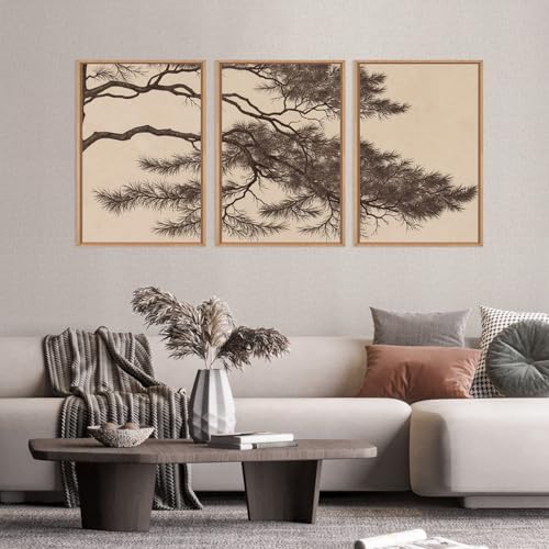 LHIUEM Large Vintage Pine Tree Branch Framed Canvas Wall Art,Sketch Botanical Wall Decor,Nature Plant Artwork,Brown Antique Etching Art Prints for Living Room,Bedroom,Office- 24"x36"x3 - color: Sketch Pine Tree Wall Art, size: 36"L x 24"W
