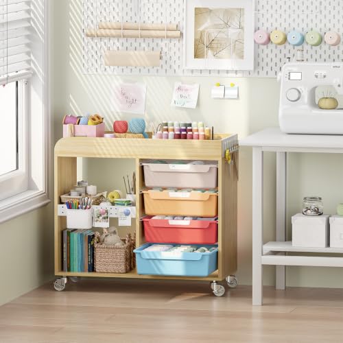 SYKIARIOL Craft Organizers and Art Supply Storage Art Cart, Classic Macaron - color: Classic Macaron