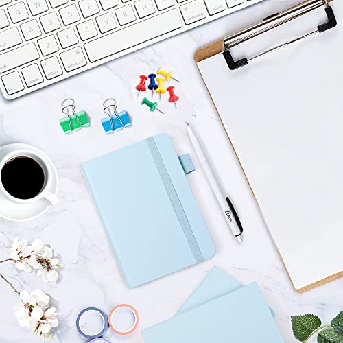 feela 6 Pack Pocket Small Notebooks Bulk, Mini Cute Memo Notepads Hardcover College Ruled Lined Journals with Pen Holder for Women Girls Office School, with 6 Black Pens, 3.5”x 5.5”, A6, Light Blue - color: A6 6 Light Blue