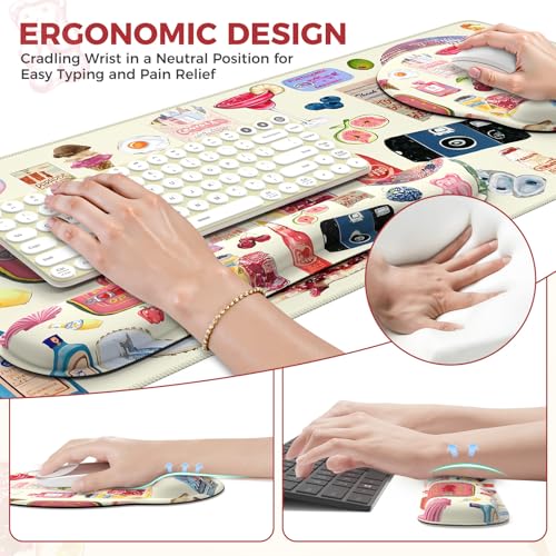 iCasso Desk Pad Mat, Large Mouse Pad and Keyboard Wrist Rest Set - color: Watercolor Stickers