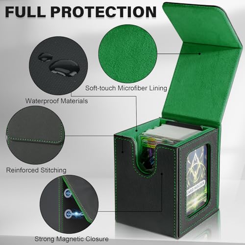 Card Deck Box for MTG Commander, Deck Case Holds 100 Double-Sleeved Cards - color: Black & Green, size: 1 Box