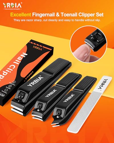 Nail Clippers with Glass Nail File, YRBIA Ultra Sharp Nail Clipper Set, Professional Stainless Steel Fingernail & Toenail Clippers Nail Cutter Set for Men & Women Black - size: 4 Piece Set