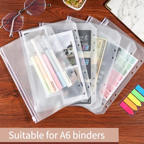 16 Pcs A5 Binder Envelope Pouches, A5 Zippered Binder Inserts for 6-Ring Budget Cash Envelope System, Clear envelopes for Money Saving and Budgeting, with 42 Sticky Binder Labels - size: A5