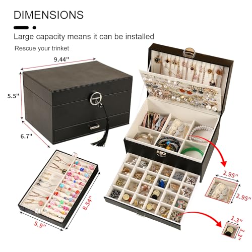 BOOVO Large Jewelry Boxes For Women (Black) - color: Black, size: 5 layer