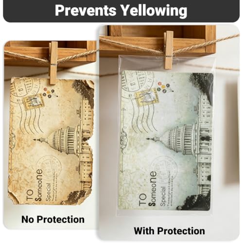 25 Pack Archival Photo Sleeves 3.9x6.5" - Acid Free Crystal Clear Plastic Bags Self Adhesive, Clear Paper Sleeves Protector, Plastic Covers for Paper Photo Prints Cardstock - size: 3.9x6.5"