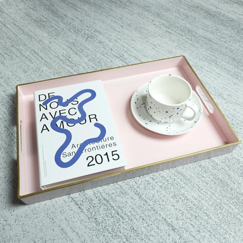 Spsyrine Pink Decorative Serving Tray with Handles, Elegant Plastic Coffee Table Tray for Ottoman, Living Room, Home Decor 15.6" X 10.2" - color: Pink