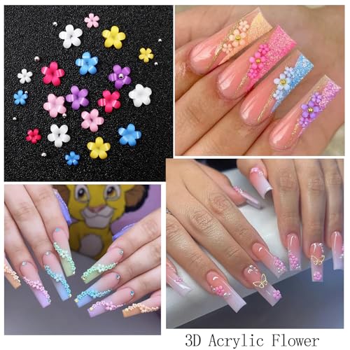 Colorful Flower Nail Charms with Rhinestones for Women Nail Design - color: Colorful-16