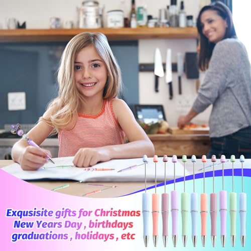 300 Pieces DIY Beadable Pen Kit – 100 Plastic Ballpoint Pens with Refills & Bags – School Supplies, Office Accessories & Decorative Items for Students & Teachers (Pastel) - color: Pastel, size: 100