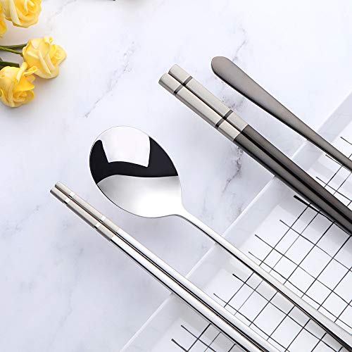 Buyer Star 4 color Square Chopsticks and Spoons Set Metal Stainless Steel Spoons Chopsticks Set - color: 4 color A-square chopstick and spoon