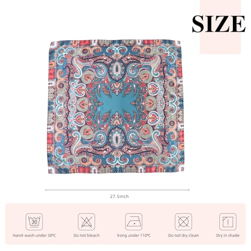 35 Inches Silk Head Scarf-Satin Hair Scarves Silk Bandana Scarf Headscarf for Women's Fashion Scarves - color: Cashews With Buddha-blue