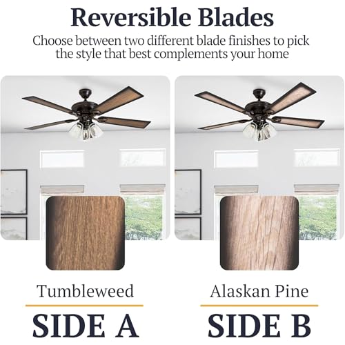 Prominence Home Glenmont, 52 Inch Farmhouse LED Ceiling Fan with Light, Pull Chain, Three Mounting Options, Dual Finish Blades, Reversible Motor - 40278-01 (Oil-Rubbed Bronze) - color: Bronze