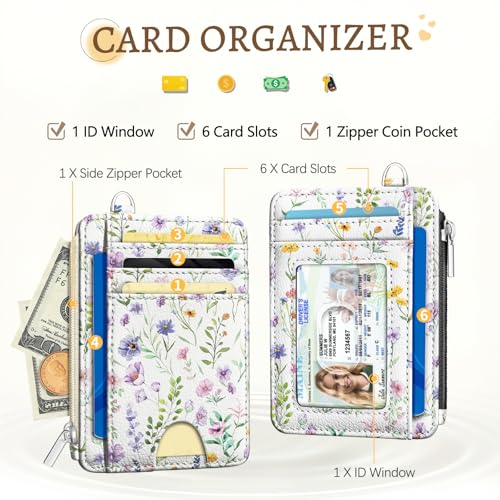 Kelvoris Credit Card Holder Small Wallet Women, Slim RFID, Flowers - color: Purple Flower