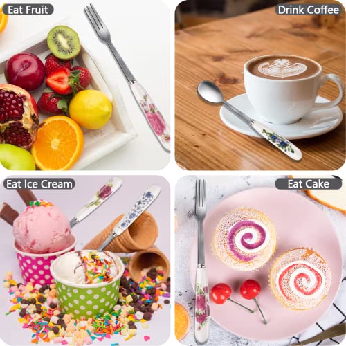JEPELUS 12Pcs Forks and Spoons with Ceramics Handle, Flatware Set for 6