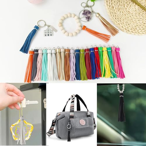 4.3''White Leather Tassels 12Pcs with Silver Caps for Keychains - color: White