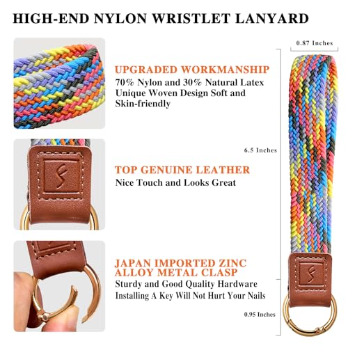 Fishent Stretchy Key Chain, Cute Keychain Wristlet, Upgraded Woven Wrist Lanyard for Keys, Key Chains for Women Men Car Keys ID Badges Card Wallet Phone, Colorful Pink - color: Colorful Pink