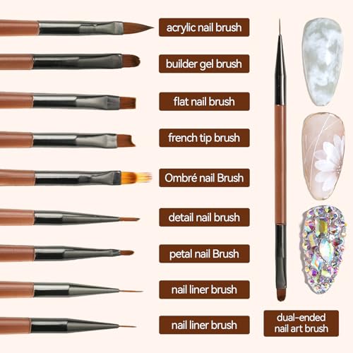 18 PCS Nail Art Brushes Set for Painting Practice Design Nails, French Tips Liner Brushes, Acrylic Nail Brushes for Nail Extensions, Nail Sculpting Pen Dotting Tools Nail Art Tools Home