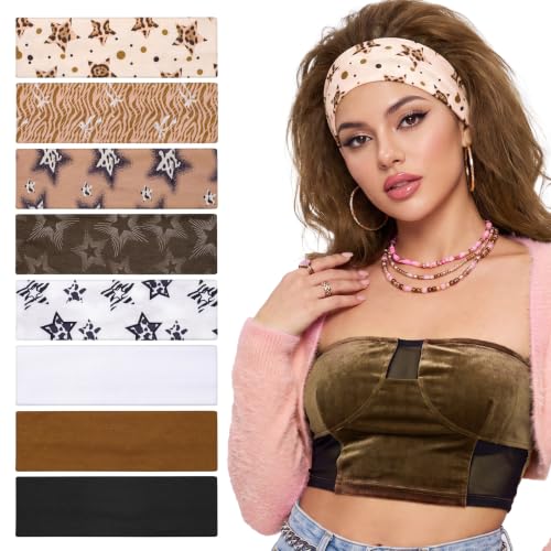 obeoby 8 Pack Leopard Headbands for Y2k Outfits,Trendy Hairbands - color: Leopard-print stars