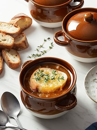 LE TAUCI French Onion Soup Bowls with Lids, Handles, 22 oz, Set of 4 - size: 22 OZ