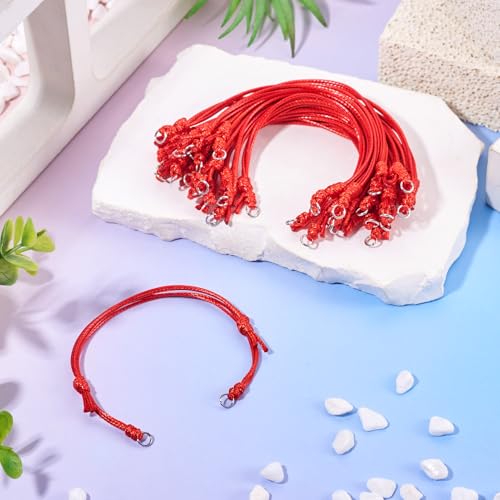 20Pcs Dark Red Adjustable Braided Cord Colorful Waxed Thread Half Finished Bracelet with Jump Rings for Wrist DIY Women Jewelry Making Friendship Fashion Bangle Accessory - color: Dark Red