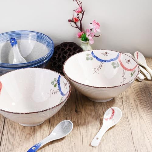 Ceramic Ramen Bowl Set of 2, 8.3‘’ Large Noodle Bowls with Floral Pattern - color: WC