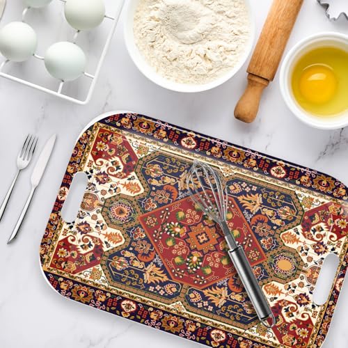 Serving Trays with Handles, 14.5 x 9.8 inch Rectangular Plastic Tray for Restaurant, Kitchen, Dark Red Pattern - color: Dark Red Pattern