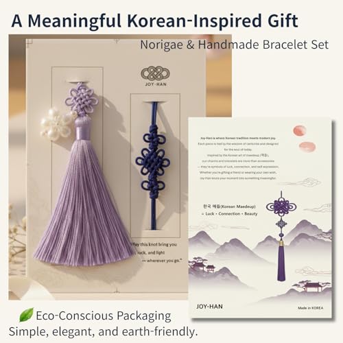 Korean Norigae & Maedeup Bracelet Gift Set, Handmade Traditional Korean Knot Accessory, Korean Cultural Gift for Women - color: Purple