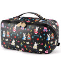 Aveniee Travel Makeup Bag for Women, Large Cosmetic Organizer with Open-Flat Design, Clear Divider & Handle - Waterproof PU Leather Toiletry Case (BunnyPattern) - style: Bunny Bear