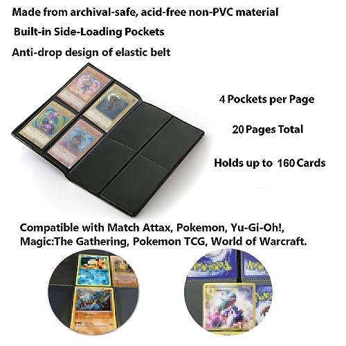 160 Pockets Trading Card Sleeves, Side Loading Pocket Binder, Album Pages Card Collector Coin Holders Wallets Sleeves Set (Black 160) - color: Black160