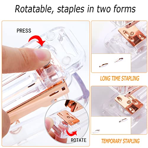 Rose Gold Office Supplies and Accessories, Acrylic Stapler, Staple Remover, Tape Holder, Ballpoint Pen, Scissor, Binder Clips, Staples, Phone Holder, Ruler, Transparent Glue and 300 Notes - color: Rose Gold