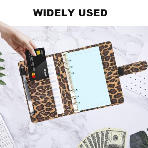 Convend A6/A5 Refillable 6 Ring Faux Leather Binder Cover (Leopard) - color: Leopard Texture, size: Luxe-A6