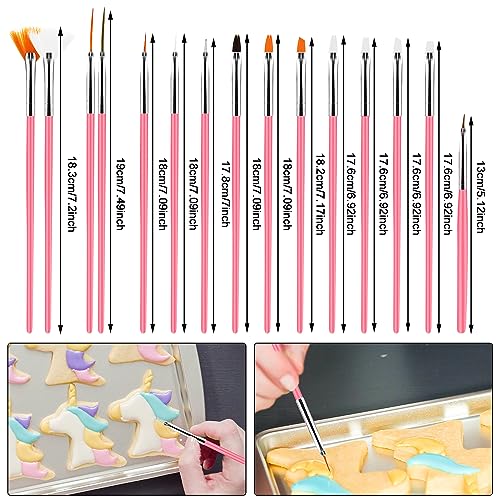 15pcs Cake Painting Brushes, Cake Decorating Brushes Kit Food Safe Paint Brush Tools,Fondant Sugar Cookie Painting Brushes Supplies for Cookie Cake Decoration (Pink) - color: Pink