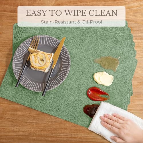 Romanstile Faux Leather Vinyl Placemats Set of 6, Dark Green - color: Dark Green