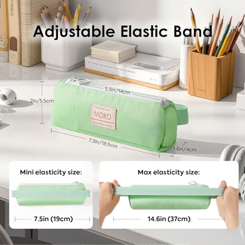 MoKo Elastic Pen Holder for Notebook, Adjustable Zipper Pouch, Green - color: Green