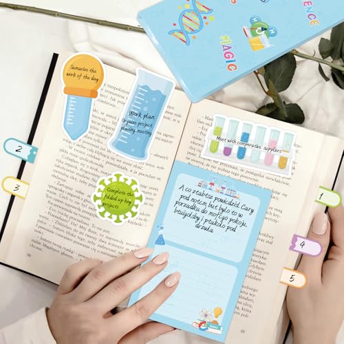 Science Sticky Notes Set, 360 Sheets Cute Cartoon Science Self-Stick Notes Pads Laboratory Themed Memo Pads Chemistry Page Markers for Home Office Supplies - style: Science