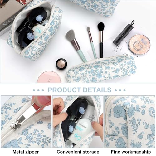 EIMMBD Makeup Bag 3 Pieces Large Capacity Cosmetic Bag Travel Toiletry Bag Organizer Cute Makeup Bag Pouch Storage Bag for Women(Blue White) - color: Blue White
