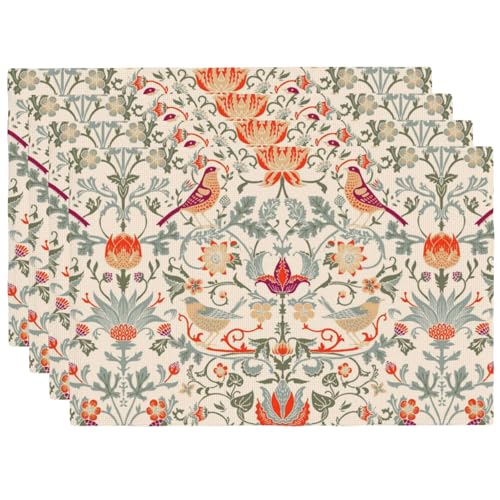 Watercolor Flowers Birds Placemats Set of 4 12x18 Inch - color: Multicolor, size: Set of 4