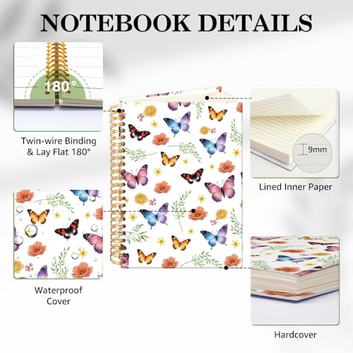 ERHACHAIJIA Watercolor Butterflies Lined Spiral Notebook for Women Writers - color: White